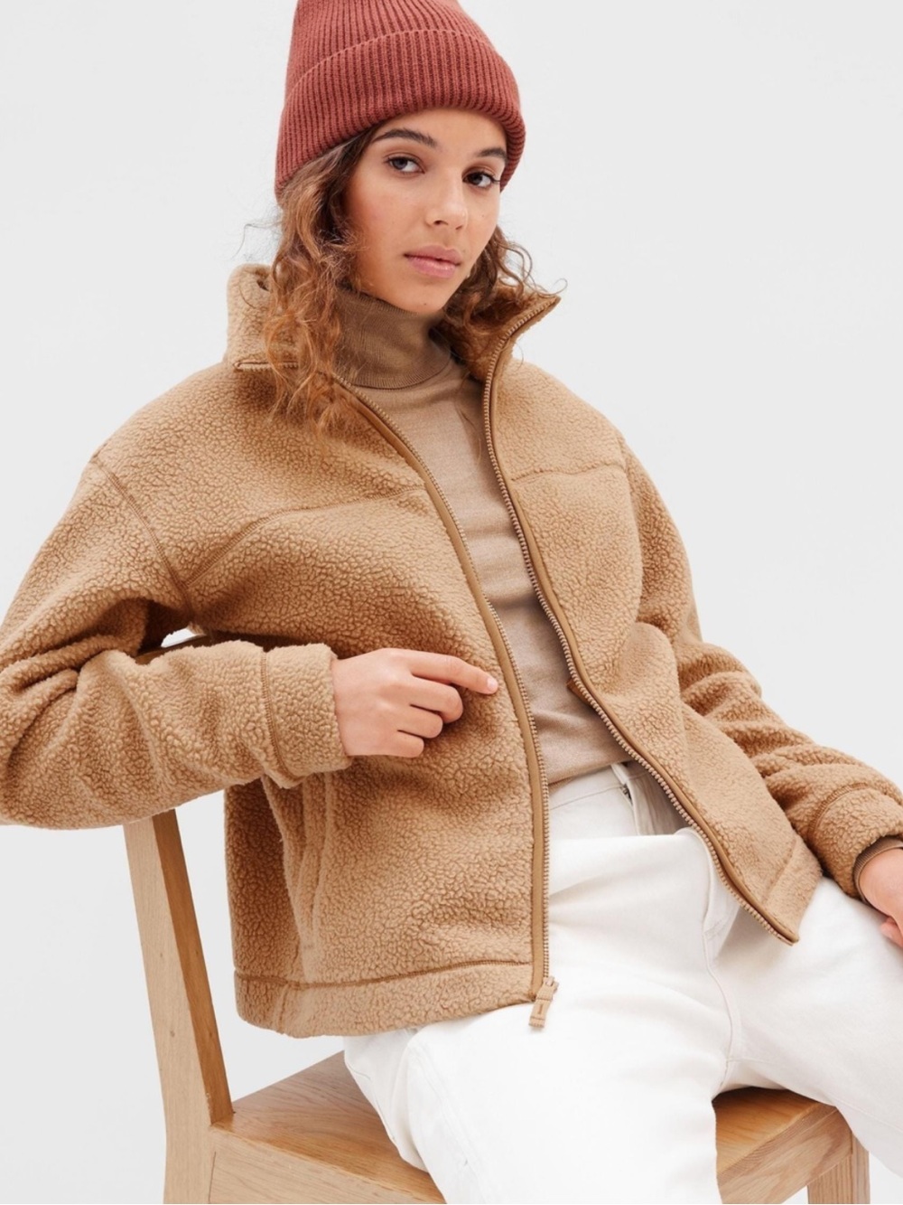 Gap Sherpa Full Zip Up Jacket, Fall, Tan, Neutral, Size XXL Plus Size